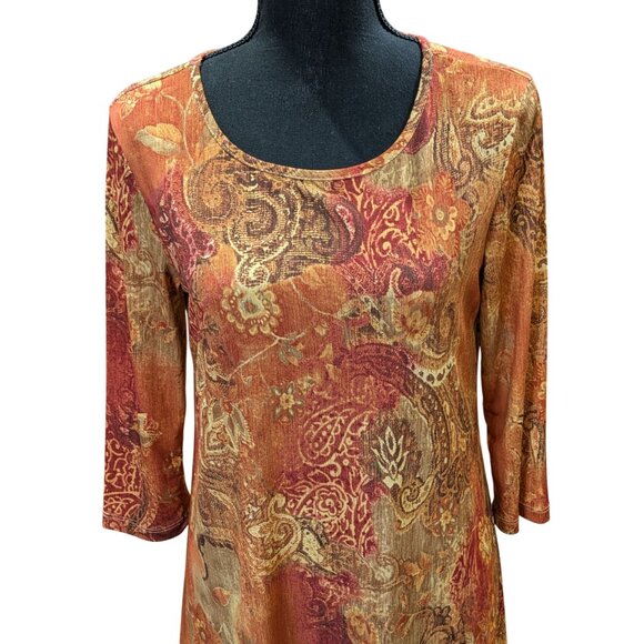 Lbisse Womens Paisley Print Tunic Top With 3/4 Sleeves Made In USA Size S - Picture 2 of 10